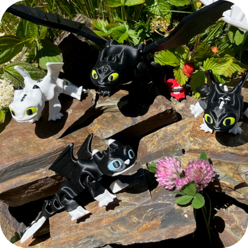 The Fury Family - Toothless, Light Fury, Dart, Pouncer & Ruffrunner